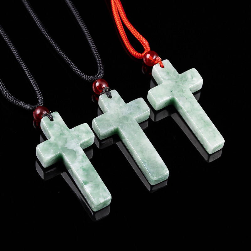 Necklaces - Myanmar Jadeite Cross Pendant Necklace Burmese