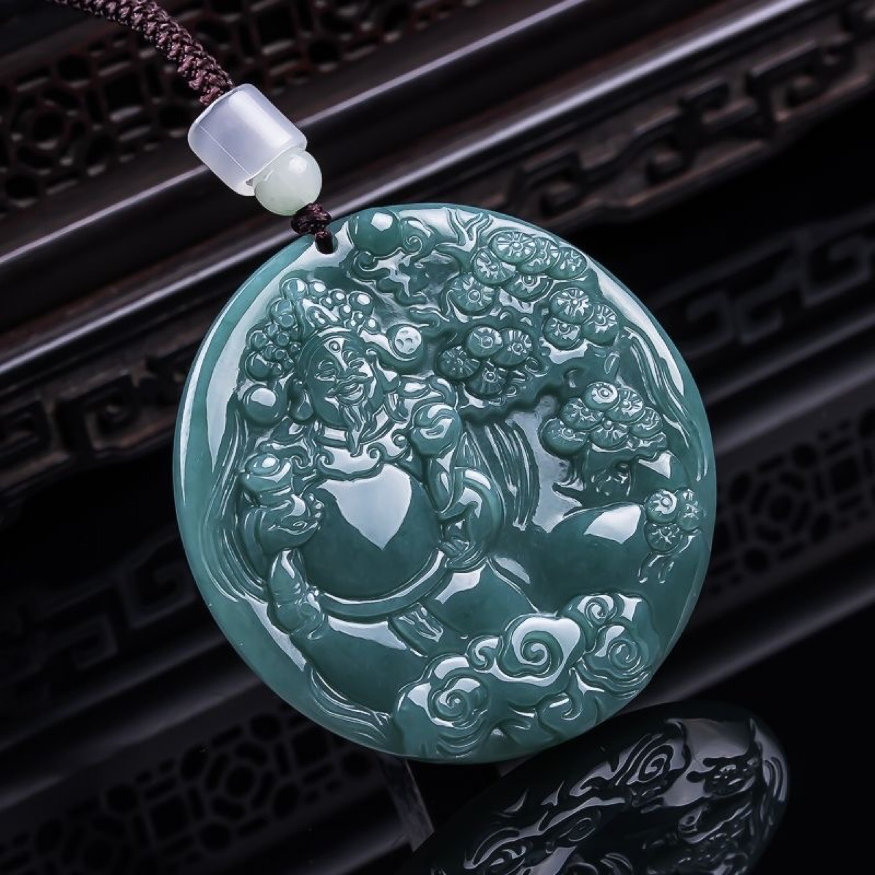 Necklaces - Burmese Jadeite God of Wealth Pendant