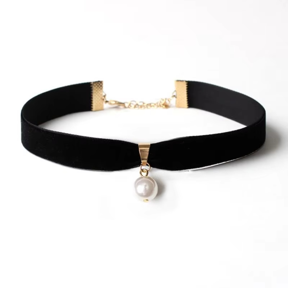 Pearl Choker Necklace Vintage - Simple Vintage Velvet Pearl Choker Short