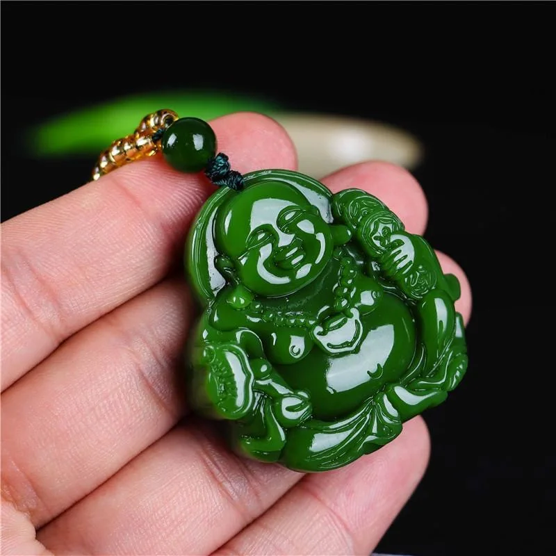 Chinese Green Jade Maitreya Bu - Necklaces 评论和价格