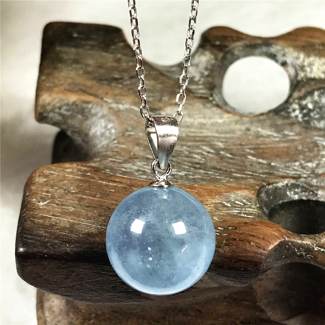 13mm Natural Blue Aquamarine P - 925 Sterling Silver Chain Necklace Men 评论和价格