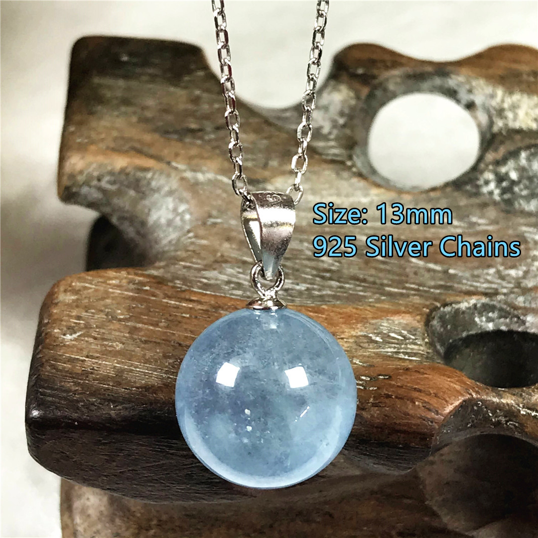 13mm Natural Blue Aquamarine P - 925 Sterling Silver Chain Necklace Men 评论和价格