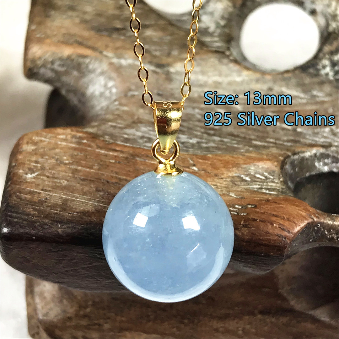 13mm Natural Blue Aquamarine P - 925 Sterling Silver Chain Necklace Men 评论和价格