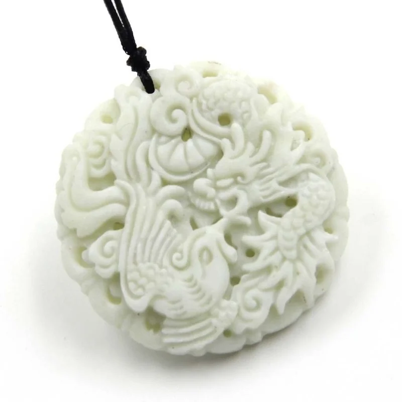 Natural White jade Dragon Phoe - Necklaces 评论和价格