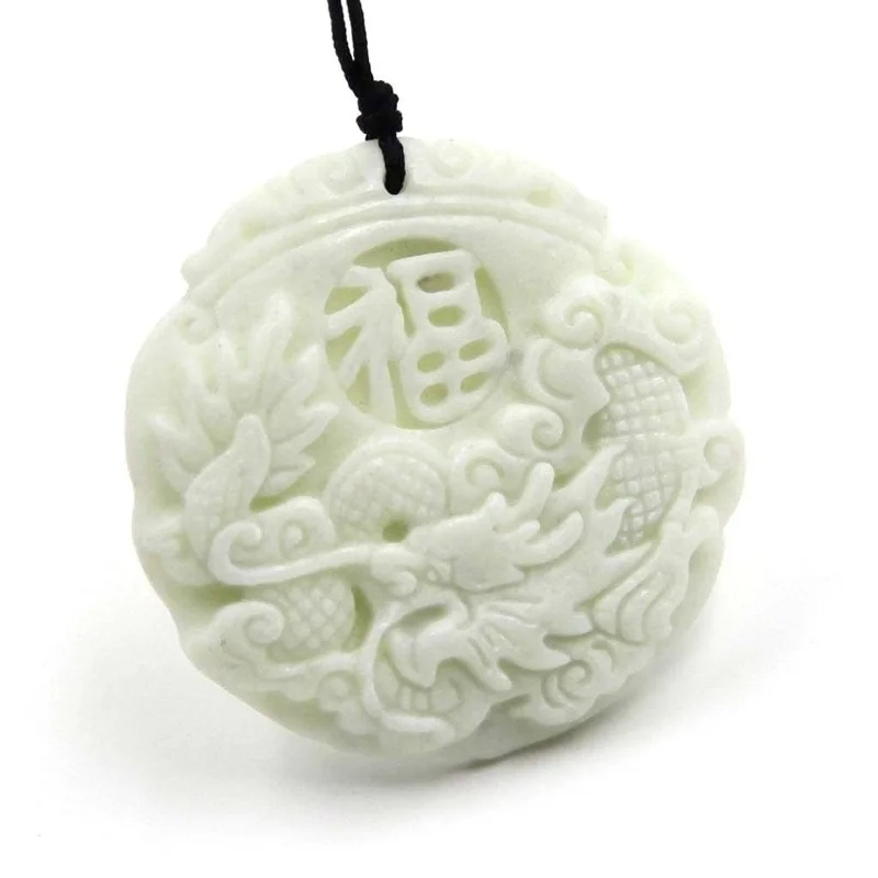 Natural White jade Dragon Phoe - Necklaces 评论和价格