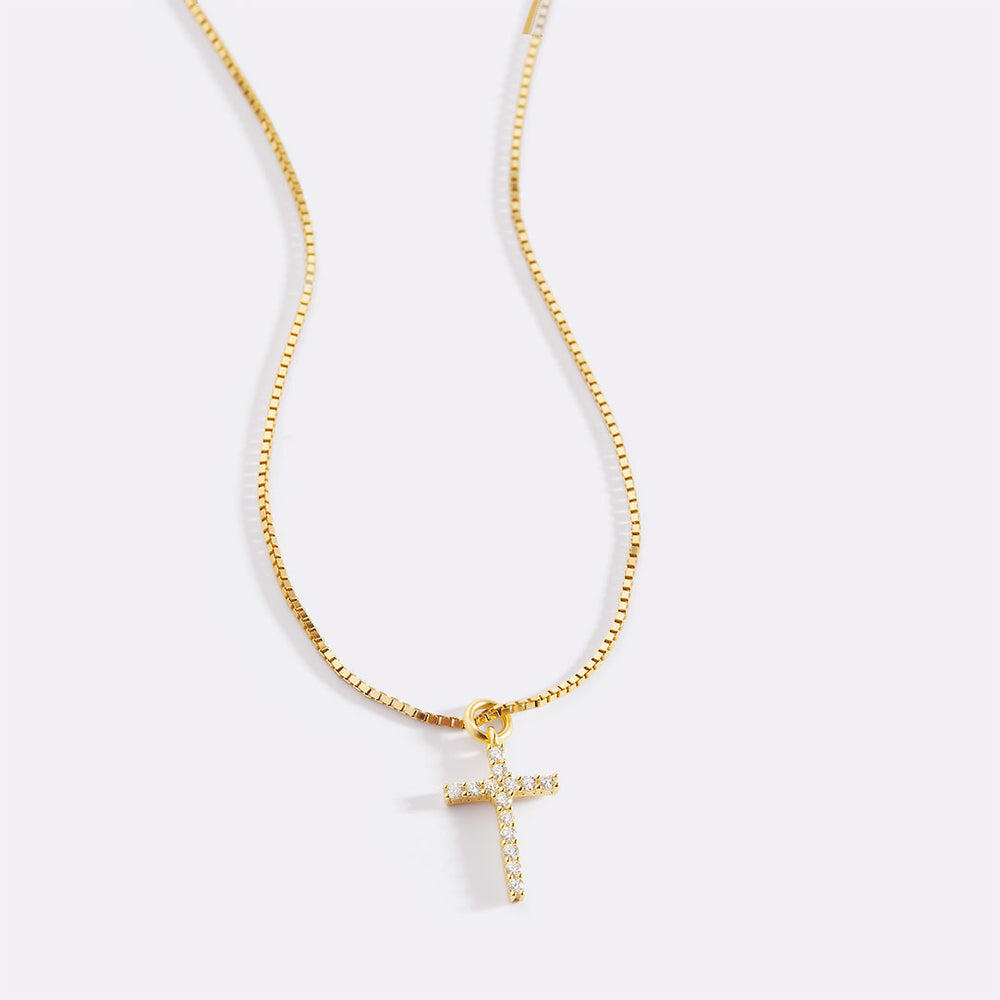 Diamond Pave Cross Necklace Cu - Cross Pendant Necklace Gold 评论和价格