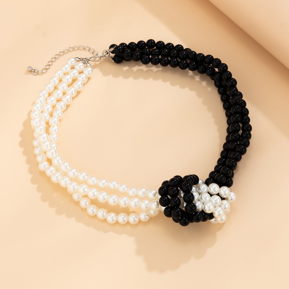 Fashion Retro Black White Stit - Pearl Choker Necklace Vintage 评论和价格