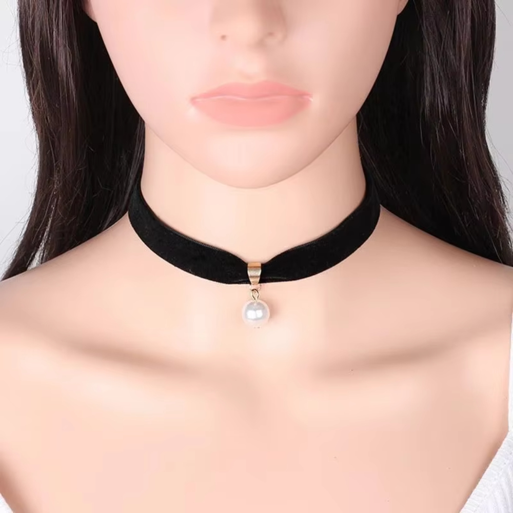 Simple Vintage Velvet Pearl Ch - Pearl Choker Necklace Vintage 评论和价格