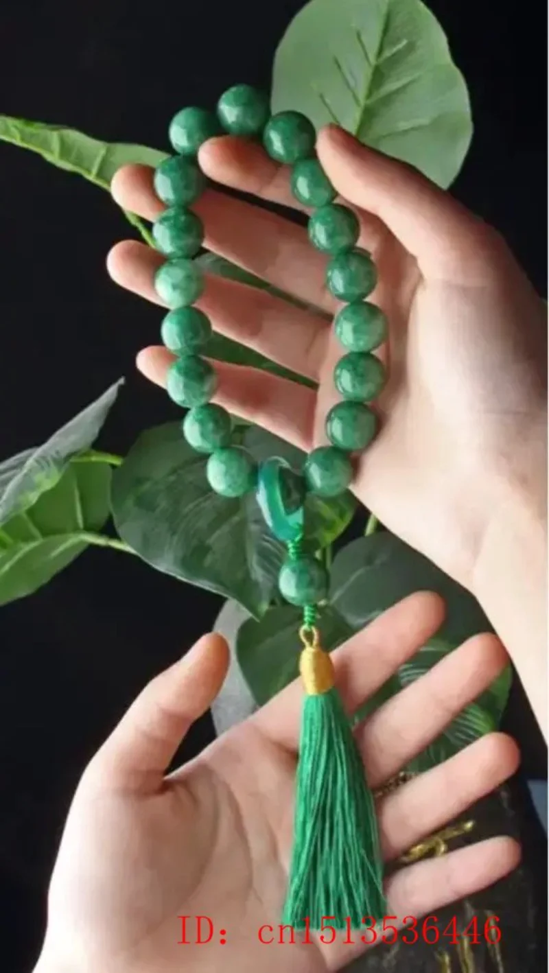 Green Jade Stone 12mm Beads Ta - Bracelets 评论和价格